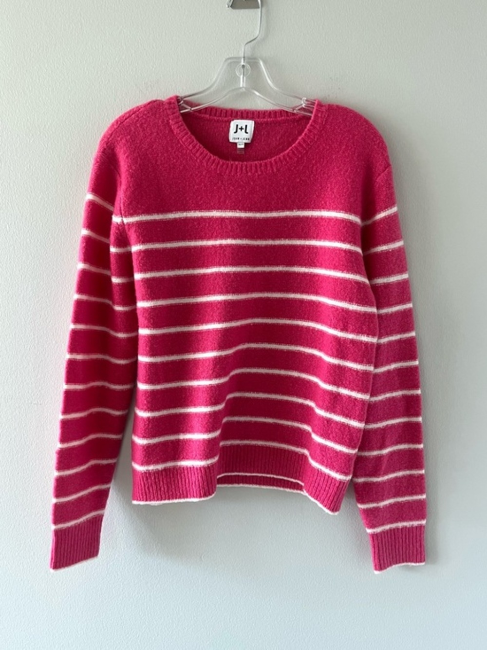 John + Jen Pink Striped Crew Neck Sweater
